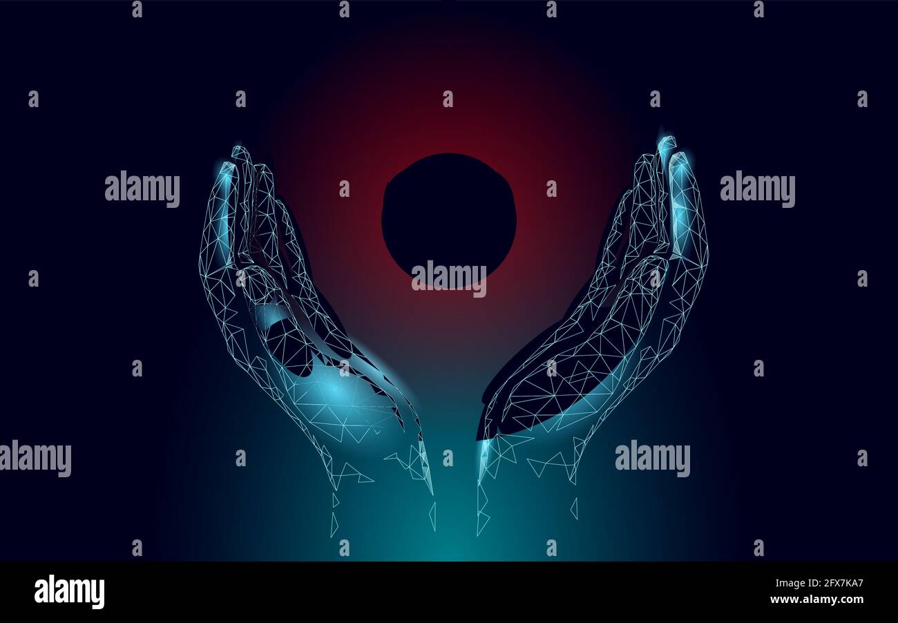 Raccolta di fondi dando cuore simbolo mano di denaro. Volontariato di beneficenza donare progetto sociale. Finanziamento finanziario scuro basso polyvector illustrazione Illustrazione Vettoriale