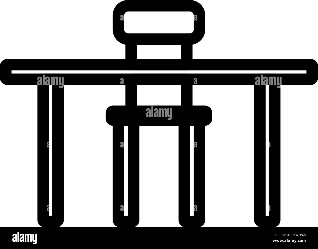 Icona di tavolo e sedia. Design del contorno in grassetto modificabile. Illustrazione vettoriale. Illustrazione Vettoriale