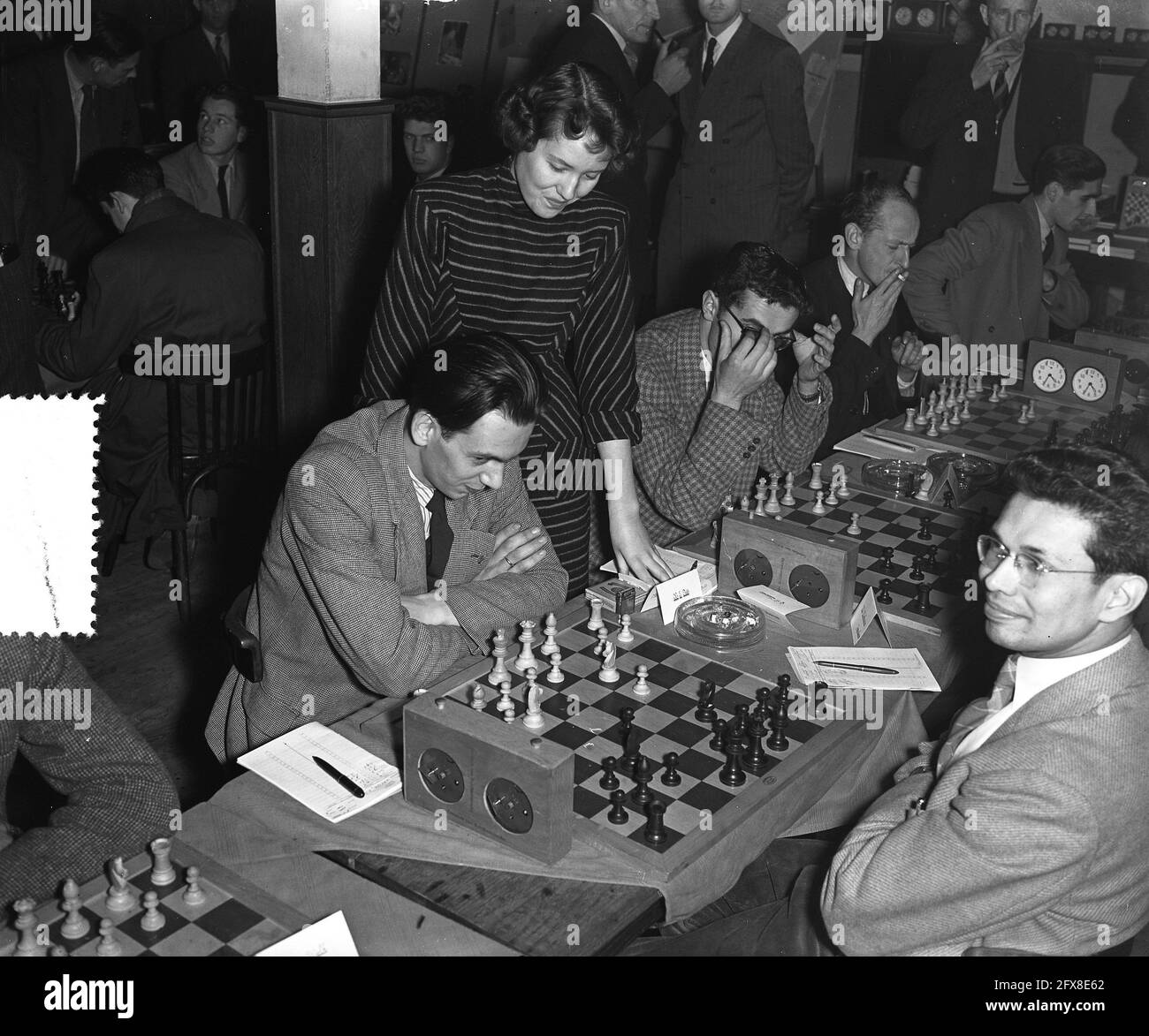 Inizio torneo di scacchi di altoforno, 8 gennaio 1955, Paesi Bassi, foto agenzia stampa del XX secolo, notizie da ricordare, documentario, fotografia storica 1945-1990, storie visive, Storia umana del XX secolo, che cattura momenti nel tempo Foto Stock