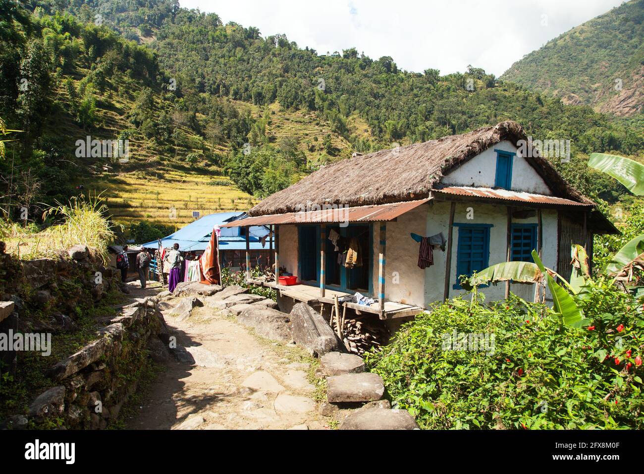 Bella casa edificio in Nepal, valle Khumbu, Solukhumbu, Nepal Himalaya montagne Foto Stock