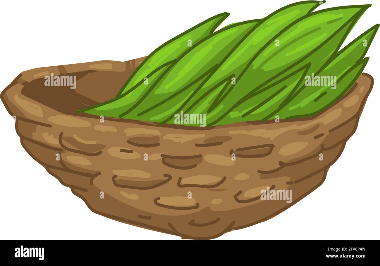 Cesto in tessuto con verdure verdi o vettore di erba Illustrazione Vettoriale