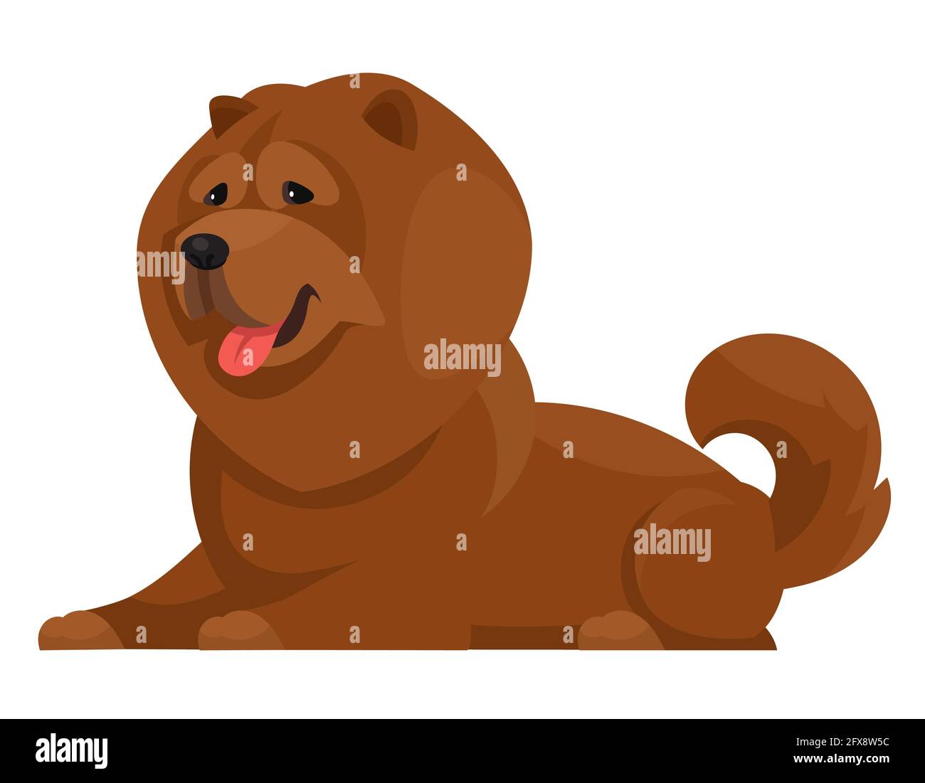Chow sdraiato. Bel cane in stile cartone animato. Illustrazione Vettoriale