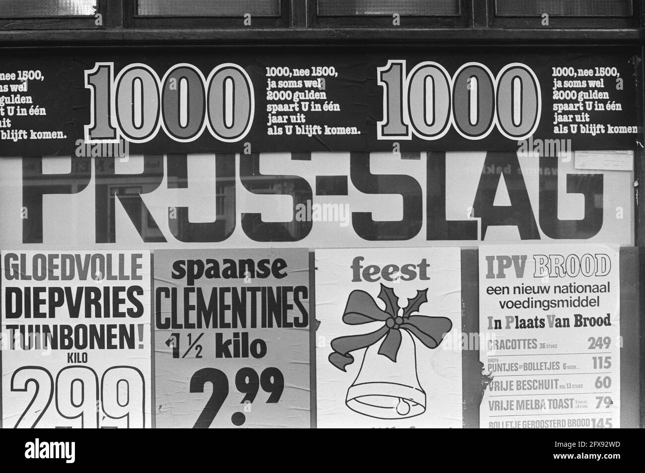 Una guerra dei prezzi è scoppiata al super-drocers, annuncio del super-drocer Jac. Hermans per una riduzione di prezzo, 6 gennaio 1981, generi alimentari, riduzioni di prezzo, I Paesi Bassi, foto agenzia stampa del XX secolo, notizie da ricordare, documentario, fotografia storica 1945-1990, storie visive, Storia umana del XX secolo, che cattura momenti nel tempo Foto Stock