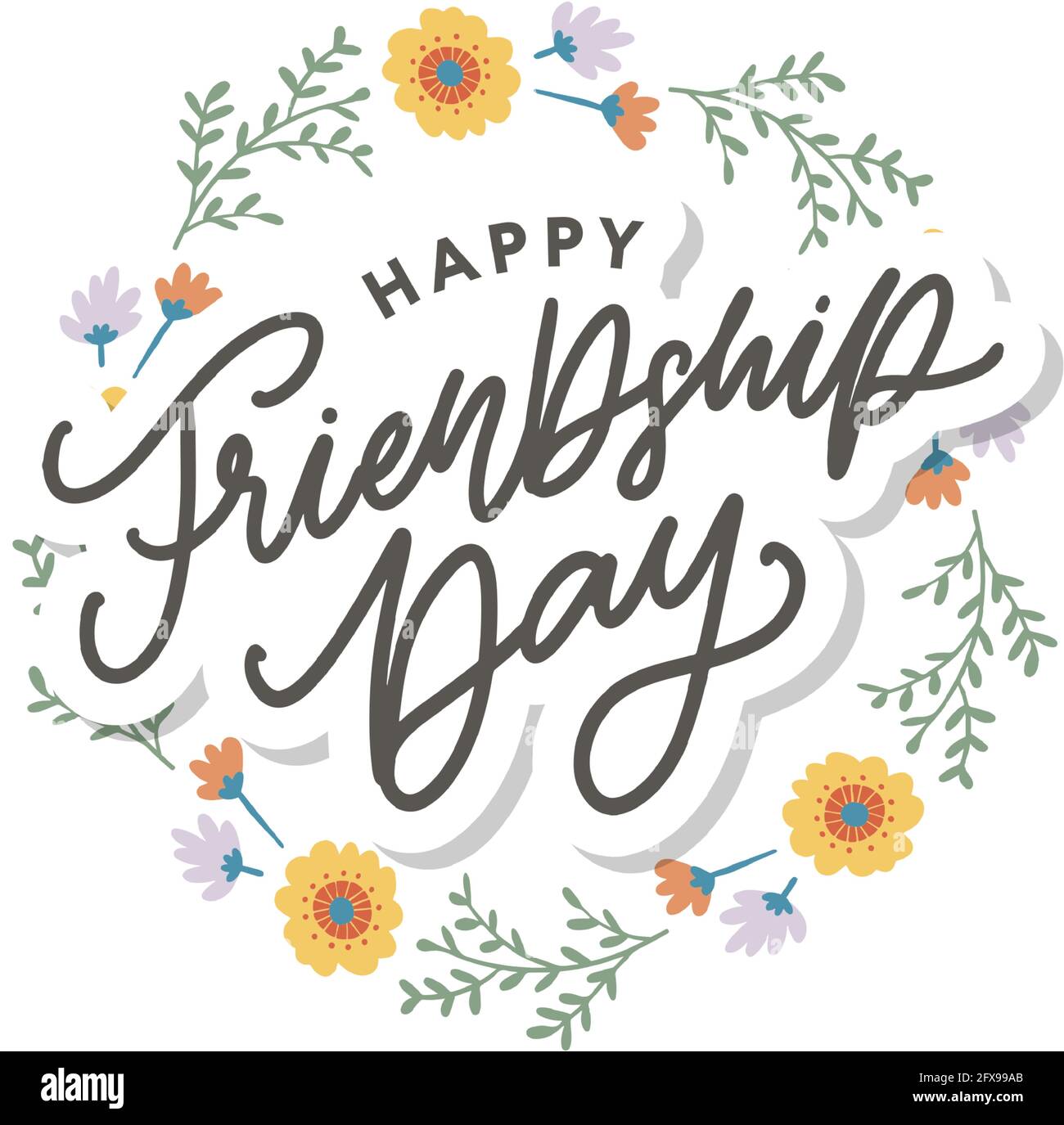 Biglietto d'auguri Happy Friendship Day. Per poster, volantino, banner per il modello di sito Web, schede, poster, logo Vector Illustrazione Vettoriale