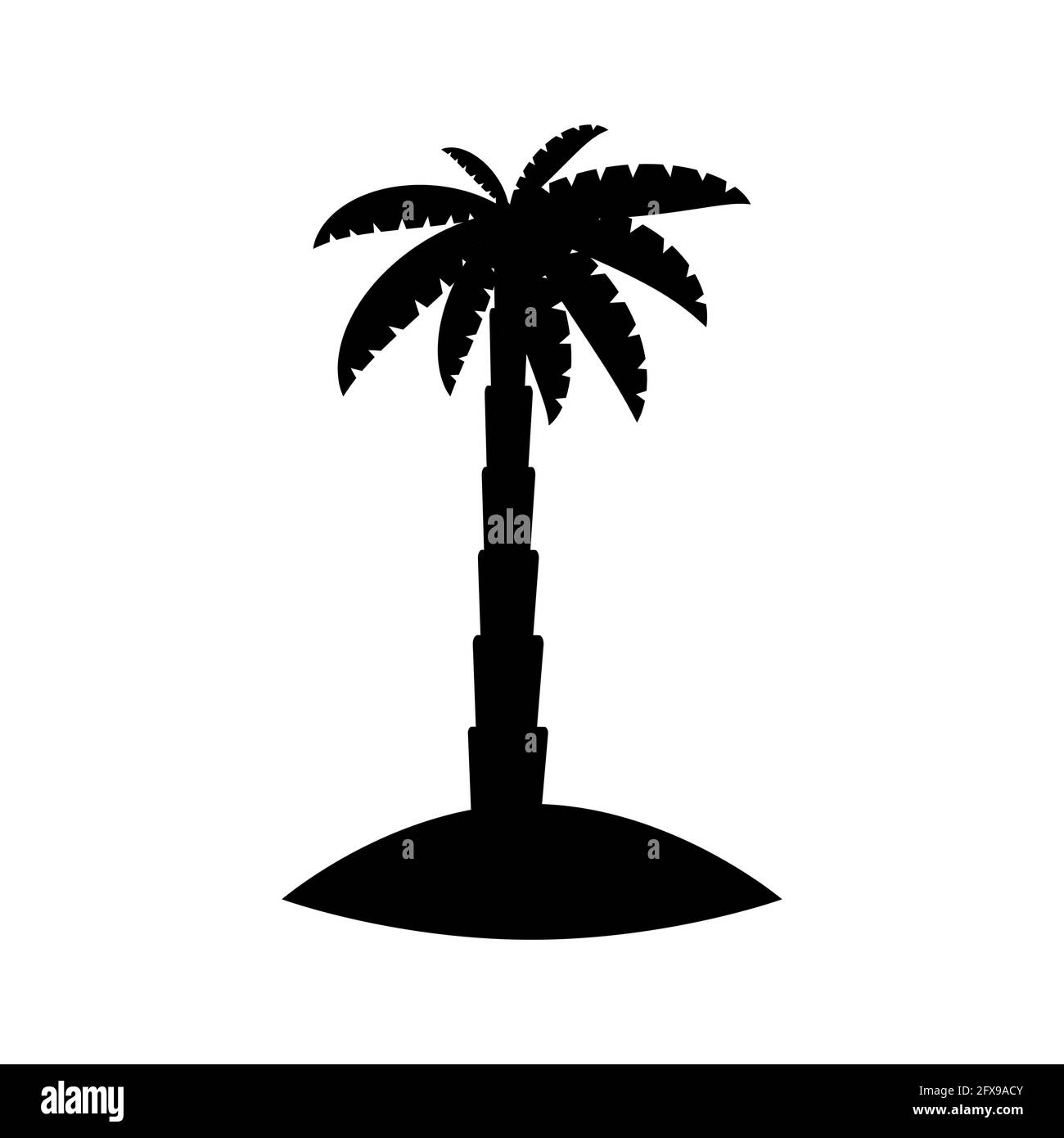 Isola di mare tropicale con piante, palme, silhouette nere isolate su sfondo bianco Illustrazione Vettoriale