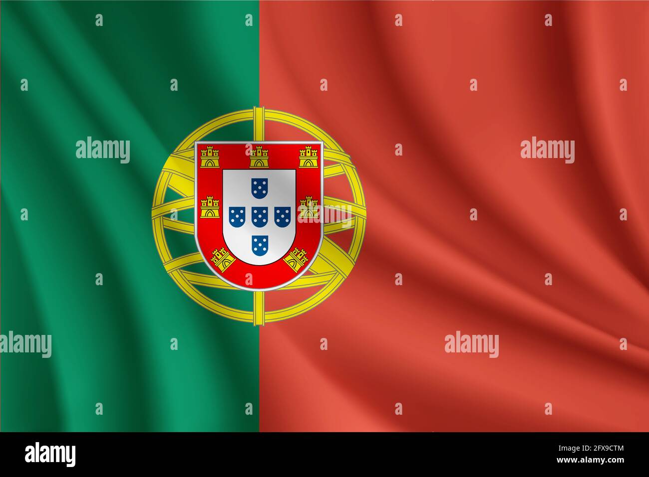 Bandiera portoghese illustrazione realistica. Bandiera ondulata Illustrazione Vettoriale