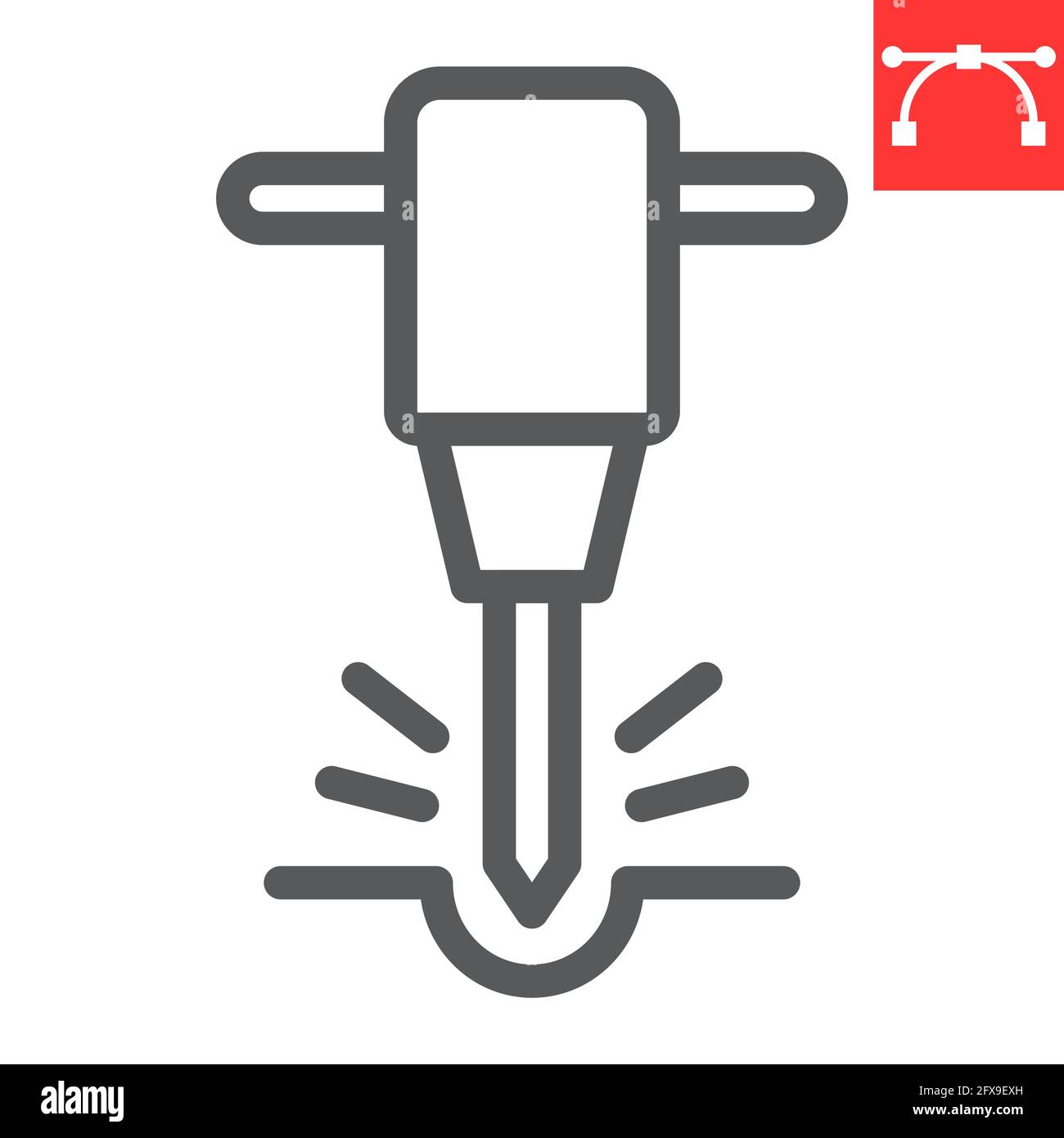 Icona della linea del martello pneumatico da costruzione, strumento e riparazione, icona del vettore del martello pneumatico, grafica vettoriale, segno del contorno del tratto modificabile, eps 10 Illustrazione Vettoriale