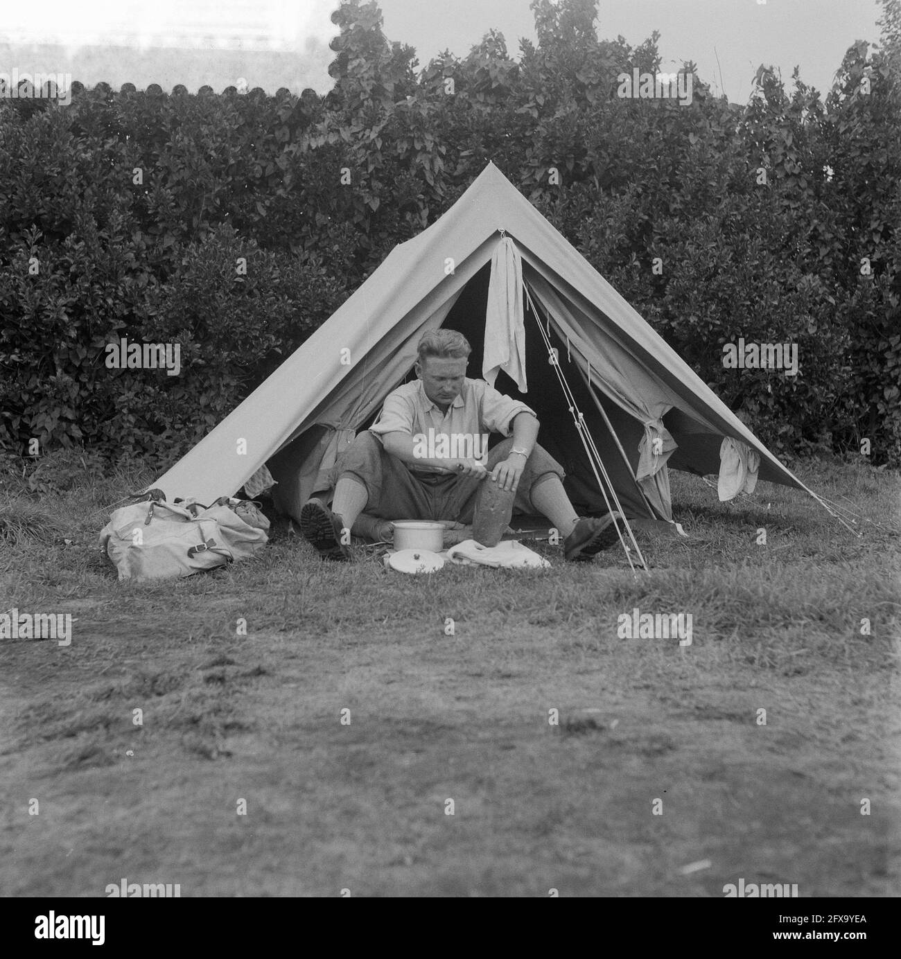 Camping site AYC, agosto 23 1957, Paesi Bassi, foto agenzia stampa del XX secolo, notizie da ricordare, documentario, fotografia storica 1945-1990, storie visive, Storia umana del XX secolo, che cattura momenti nel tempo Foto Stock