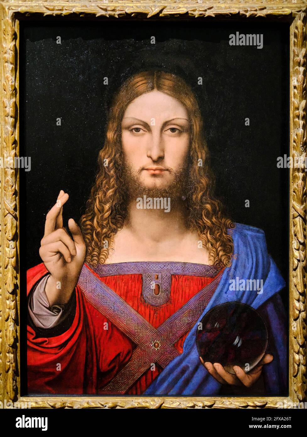 Francia, Parigi, Museo del Louvre, Mostra Leonardo da Vinci, Collezione privata, laboratorio Leonardo da Vinci, Salvator Mundi Foto Stock
