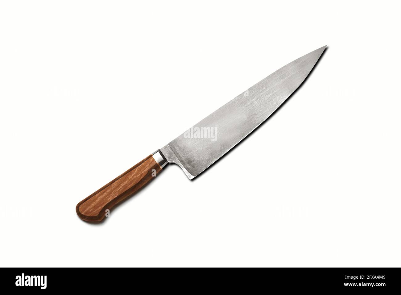 Vista dall'alto del coltello con manico in legno su bianco. Adatto al tuo elemento di design. Foto Stock