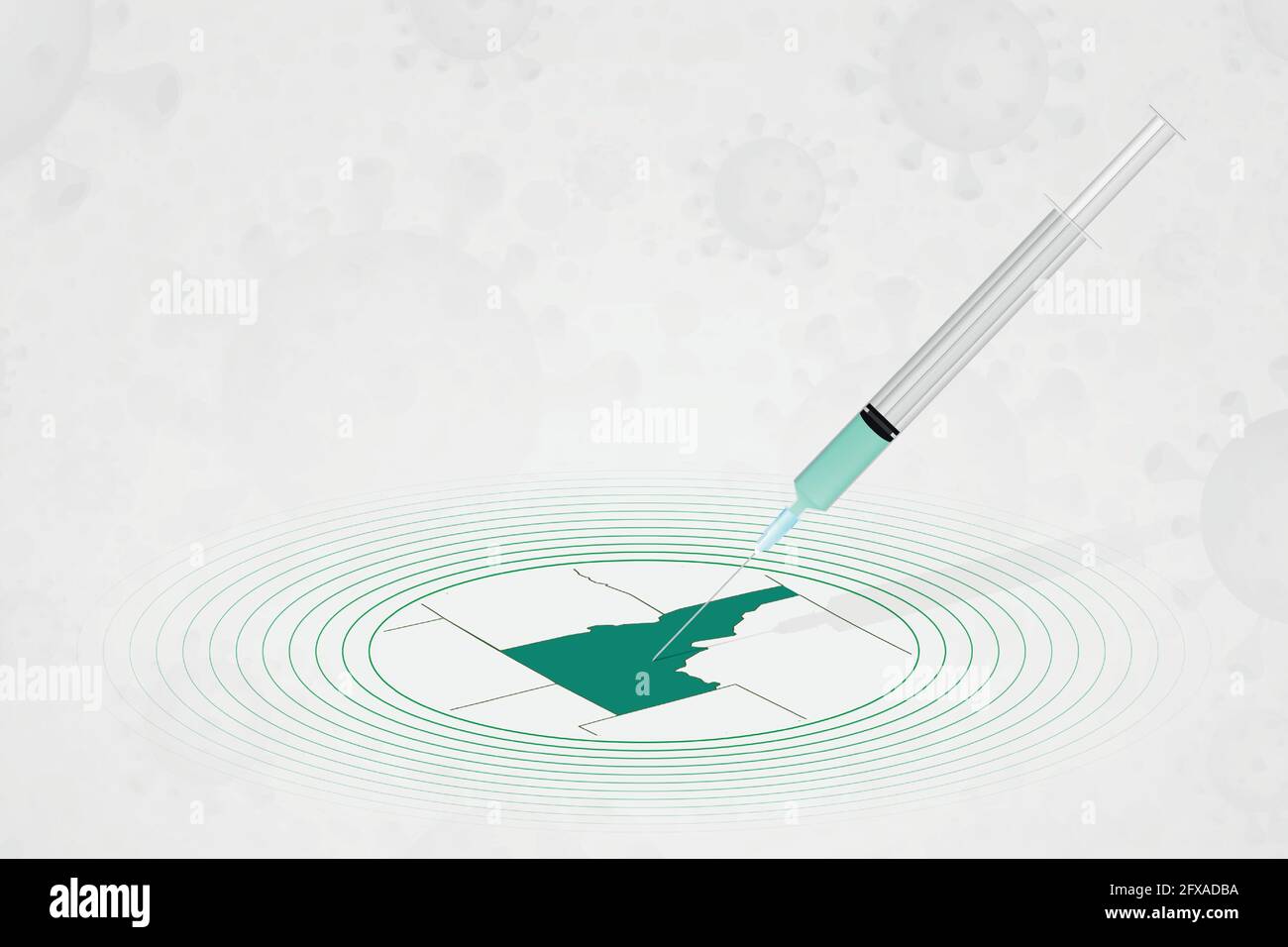 Idaho vaccination Concept, vaccination injection in map of Idaho. Vaccino e vaccinazione contro il coronavirus, COVID-19. Modello vettoriale per l'assistenza sanitaria. Illustrazione Vettoriale