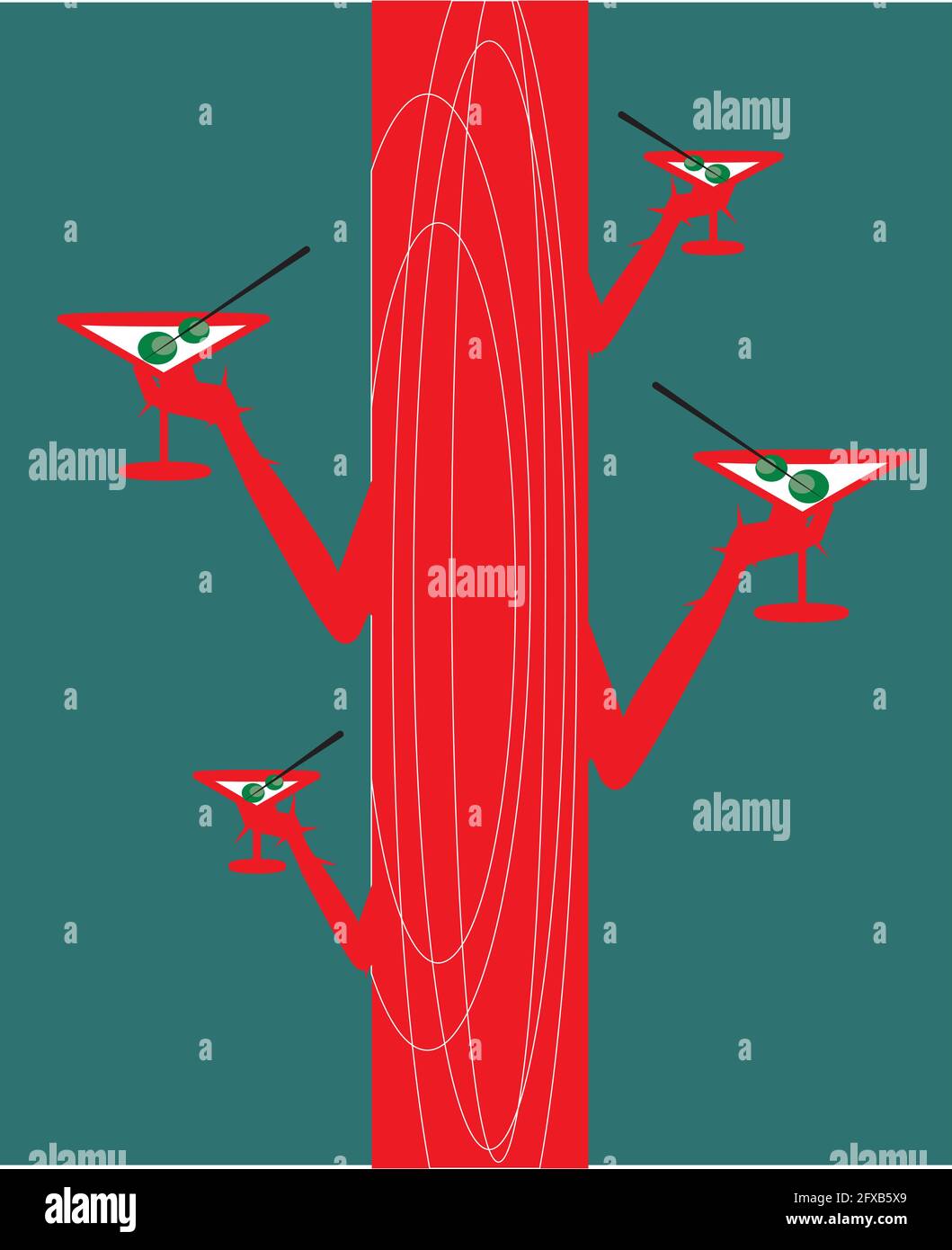 illustrazione di un olivo con rami come cocktail, su sfondo verde Illustrazione Vettoriale