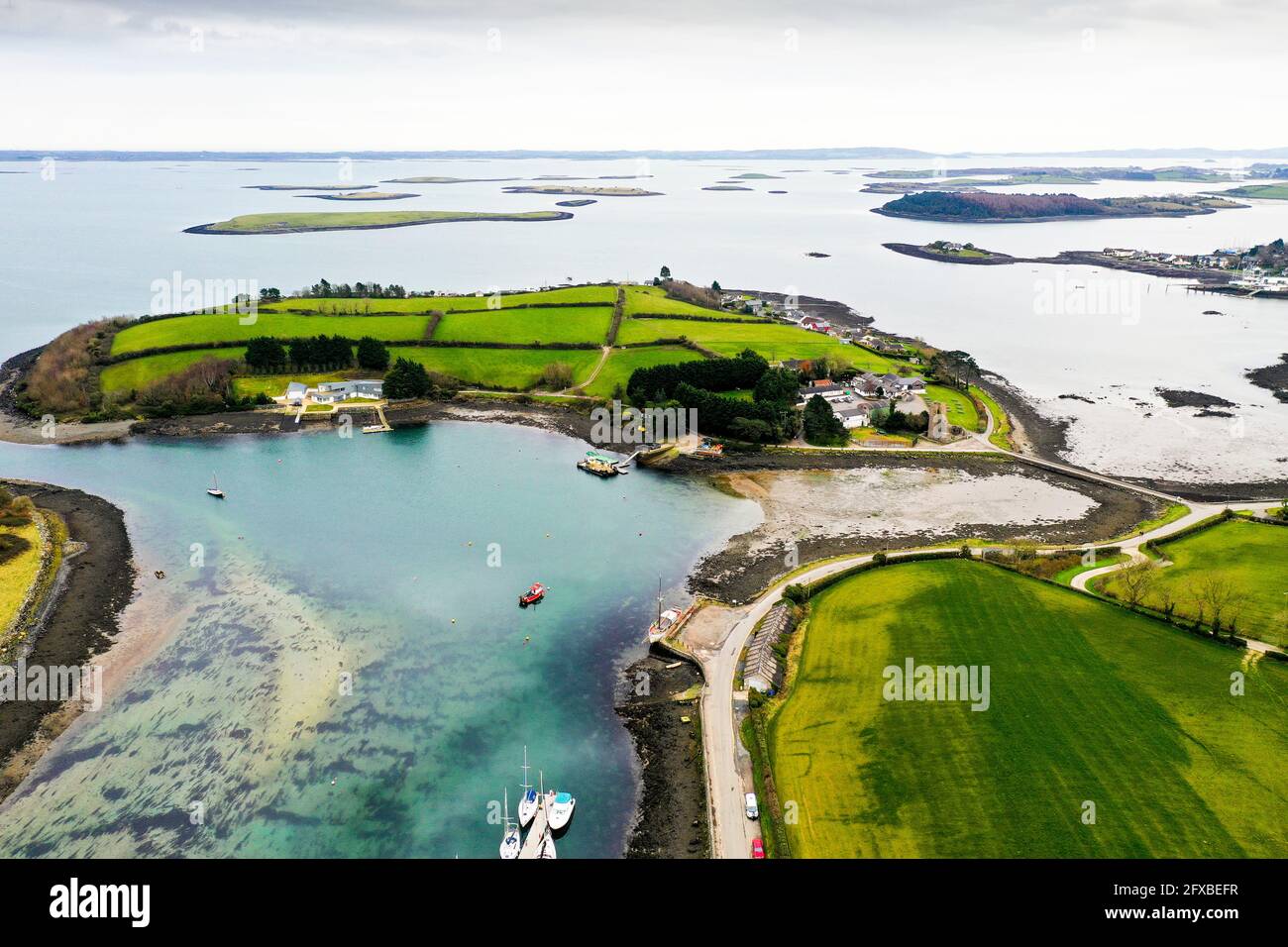 Vista aerea del drone su Strangford Lough Foto Stock
