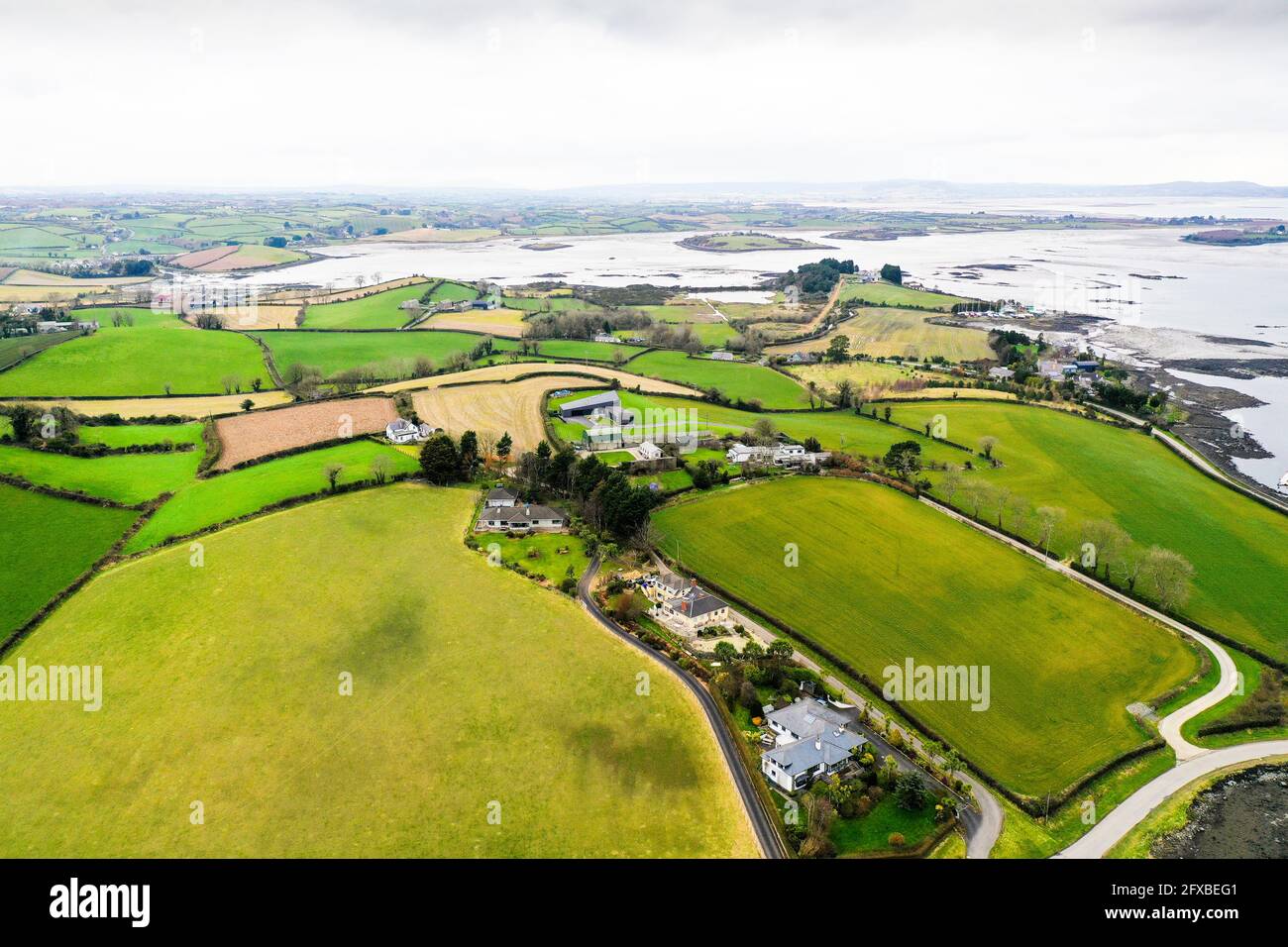 Vista aerea del drone su Strangford Lough Foto Stock