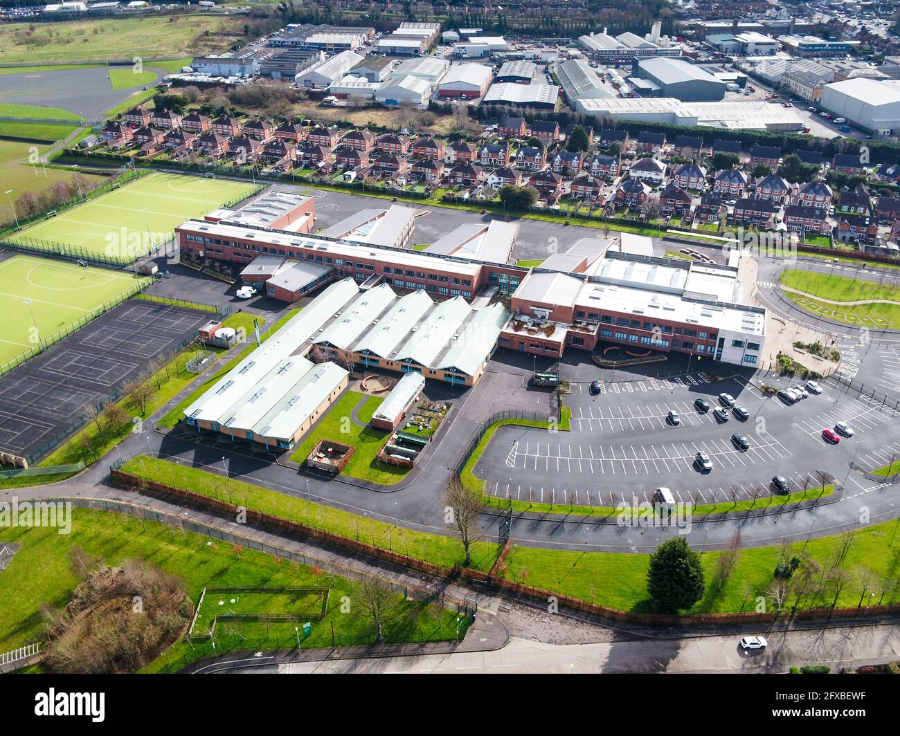 Veduta aerea del drone della Grosvenor Grammar School Belfast Foto Stock