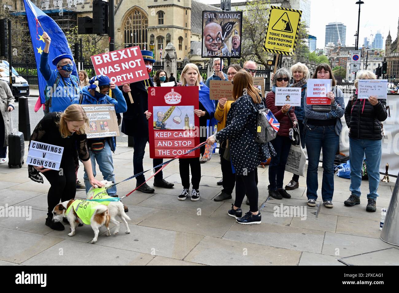 Anti Tory Government e Dominic Cummings protestano, Parliament Square, Westminster, Londra. REGNO UNITO Foto Stock