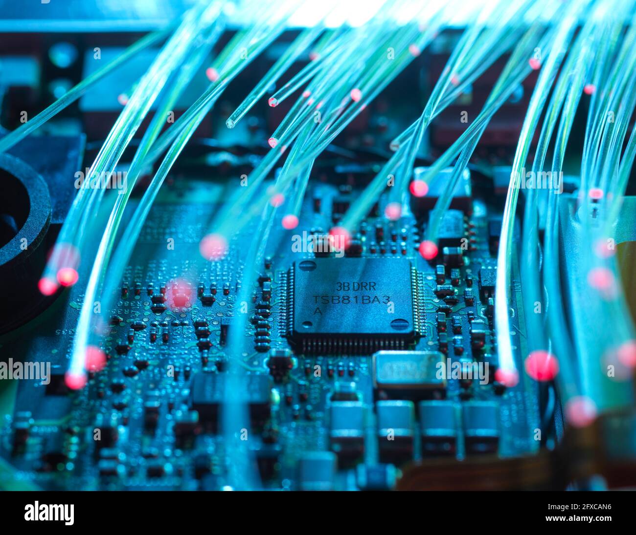 Trasferimento dati in fibra nell'hardware per la sicurezza della rete Foto Stock