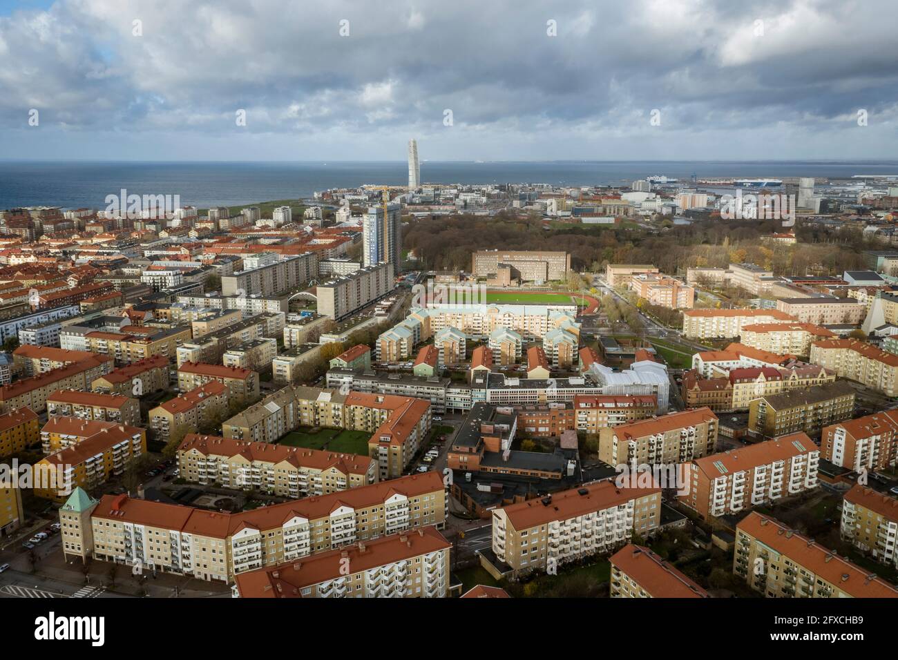 Svezia, Scania, Malmo, veduta aerea del quartiere residenziale della città Foto Stock