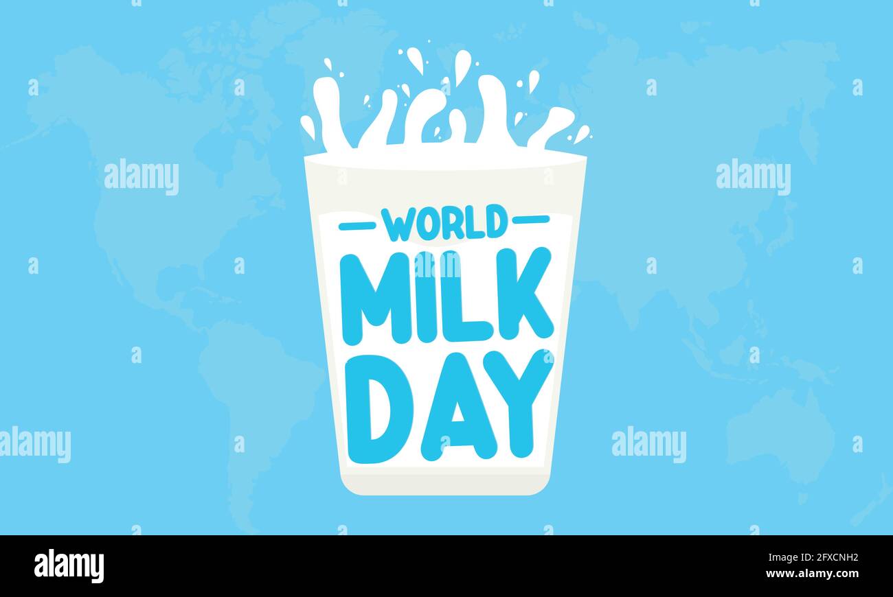 World Milk Day Vactor Banner Illustrazione di fondo. Sfondo vettoriale campagna di consapevolezza, banner, poster, modello di scheda. Illustrazione Vettoriale