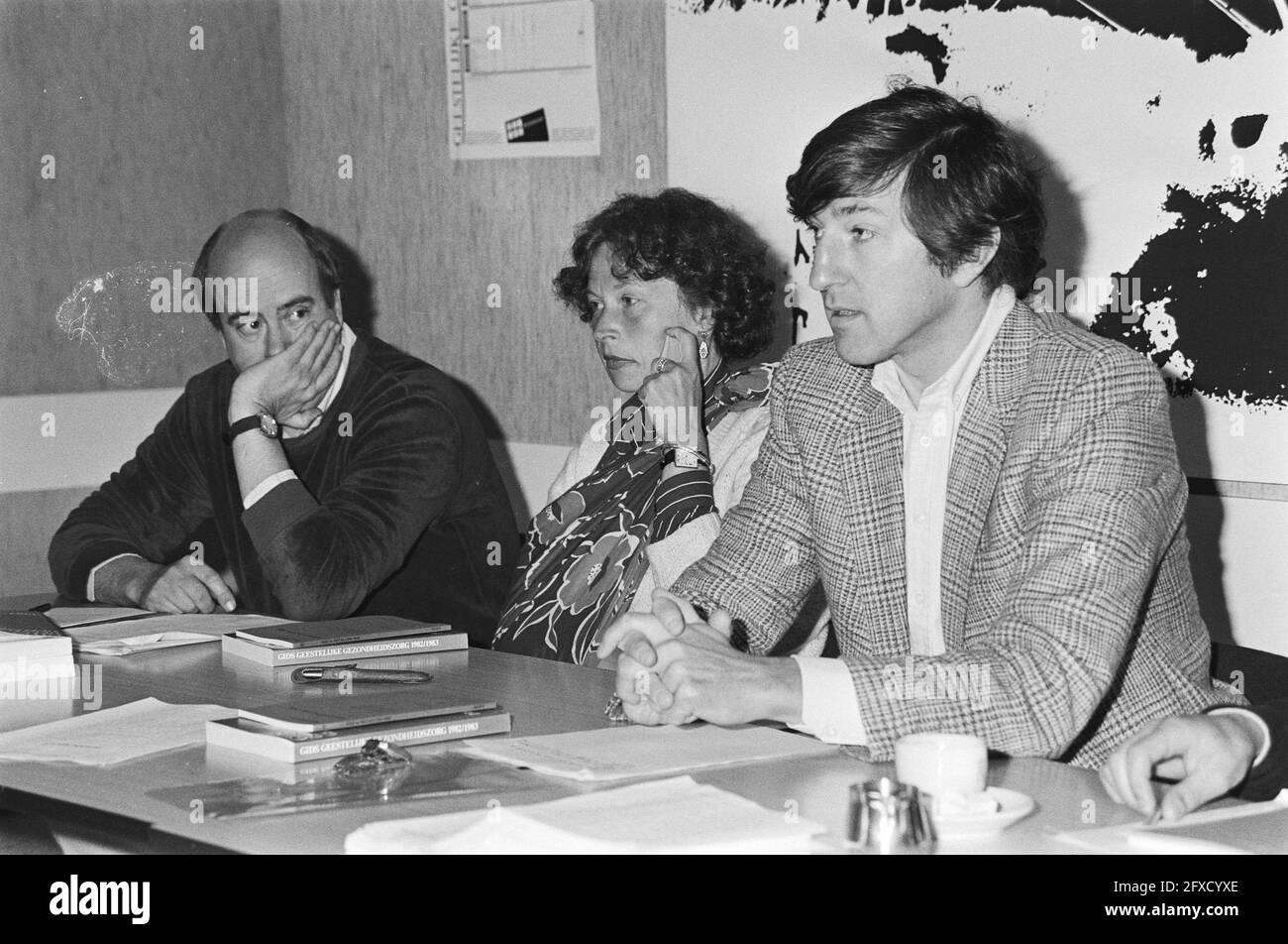 Conferenza stampa Centro Nazionale per la Salute mentale, 27 aprile 1982, conferenze stampa, Paesi Bassi, foto agenzia stampa del xx secolo, notizie da ricordare, documentario, fotografia storica 1945-1990, storie visive, Storia umana del XX secolo, che cattura momenti nel tempo Foto Stock