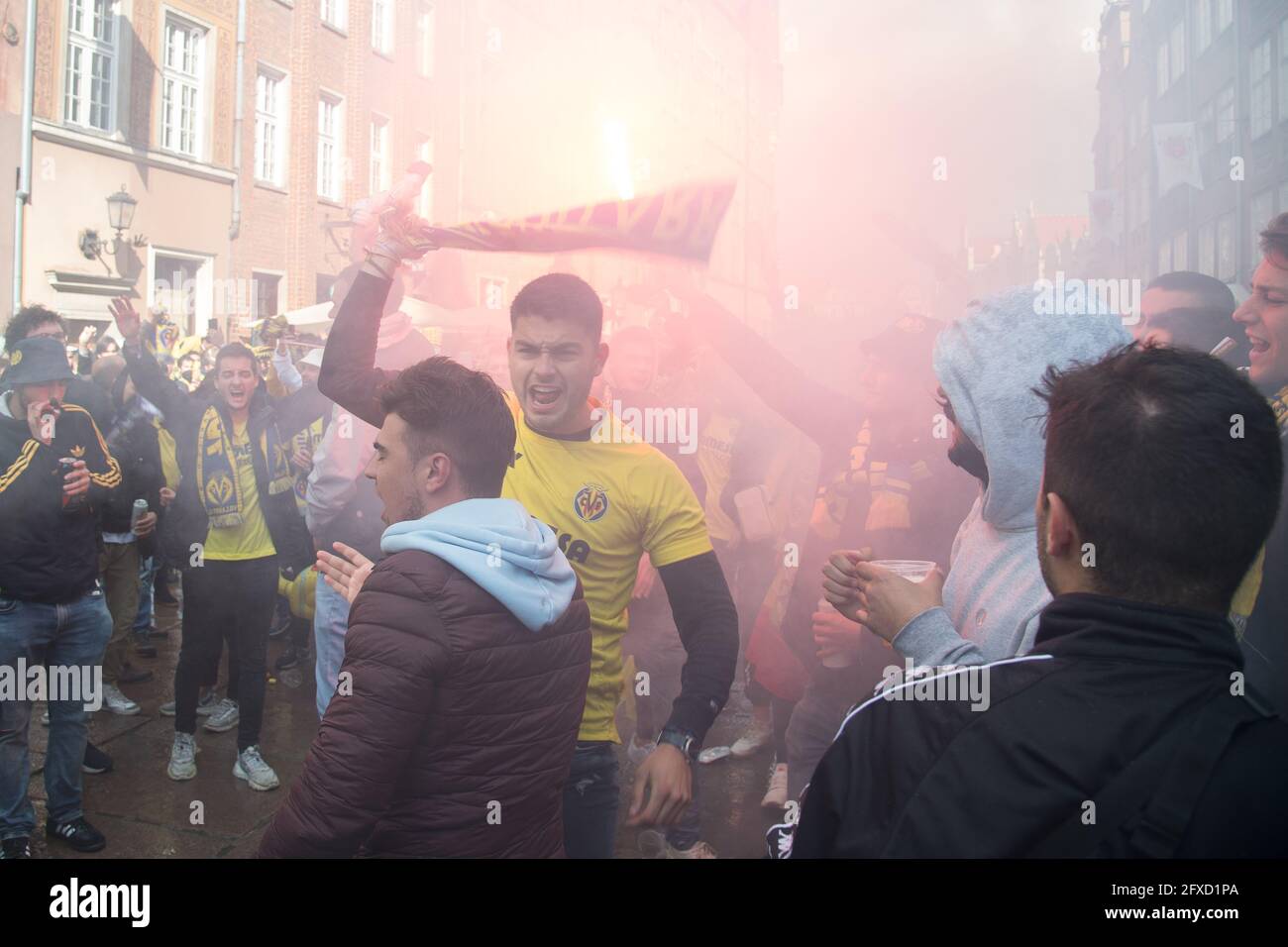 Villareal tifosi prima della finale della UEFA Europa League 2021 di Manchester United contro Villareal a Gdansk, Polonia. 26 Maggio 2021 © Wojciech Strozyk / Foto Stock