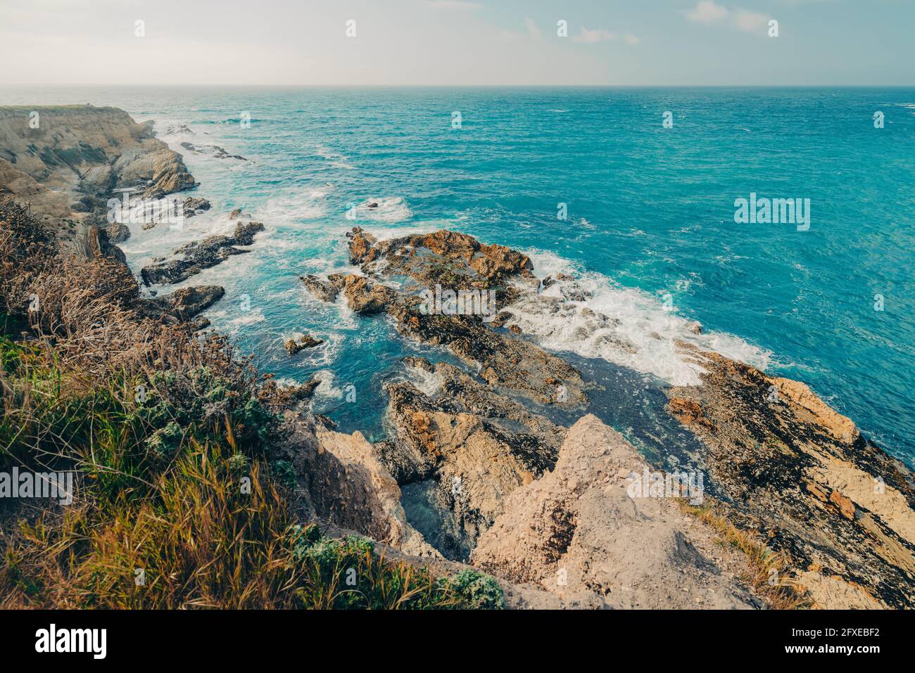 Spettacolari scogliere e cime oceaniche con ampie vedute, il Parco Statale Montana de Oro, Los Osos, la costa della California Foto Stock