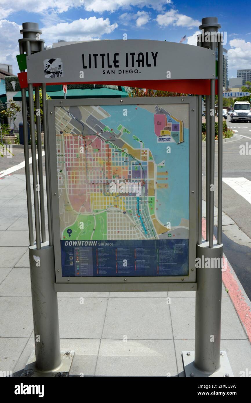 Cartina stradale del quartiere Little Italy di San Diego, California Foto Stock