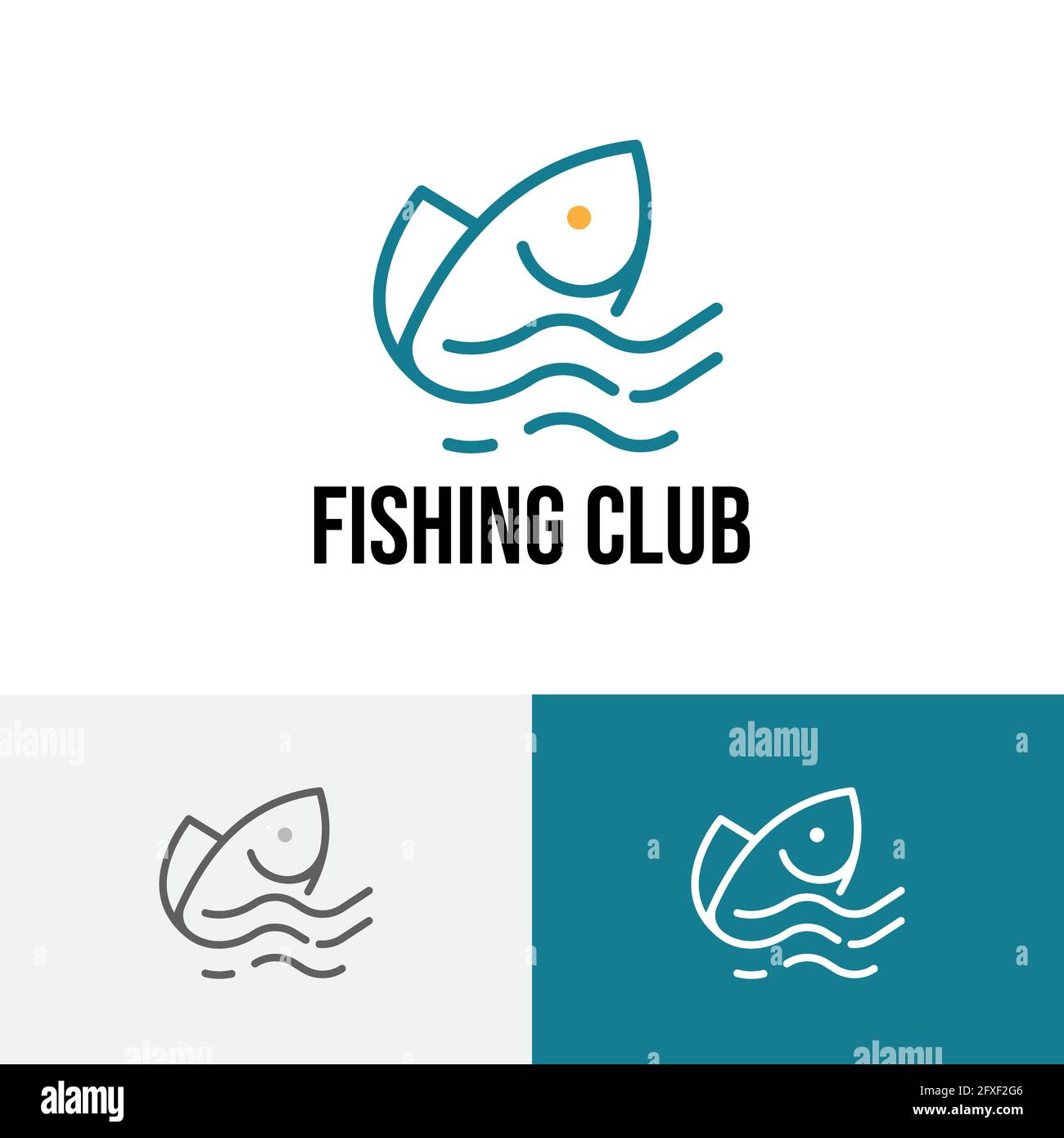 Logo monoline del Fish Water Wave Fishing Club Illustrazione Vettoriale