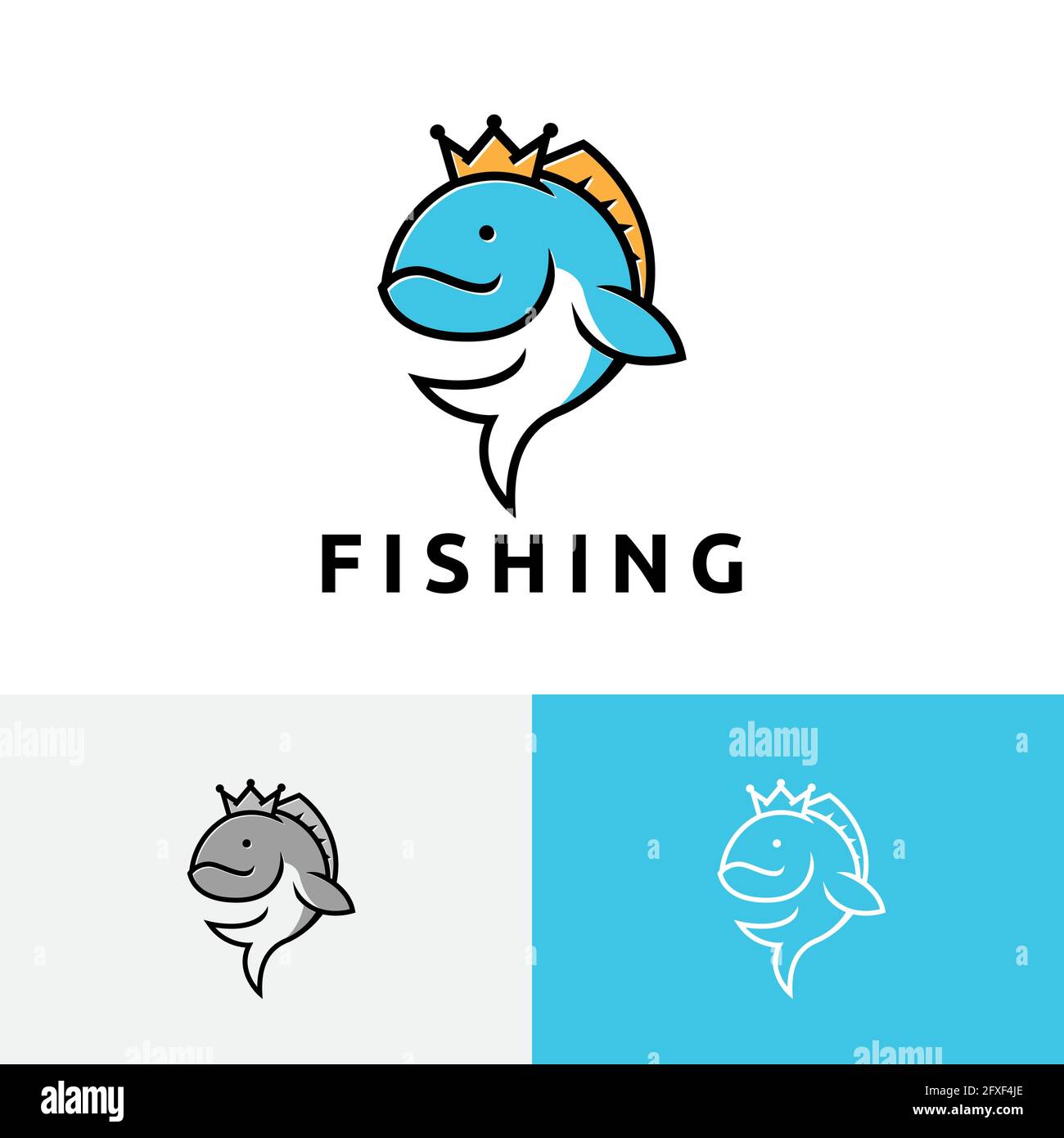 Logo del negozio di attrezzature per la pesca Happy Fish Illustrazione Vettoriale