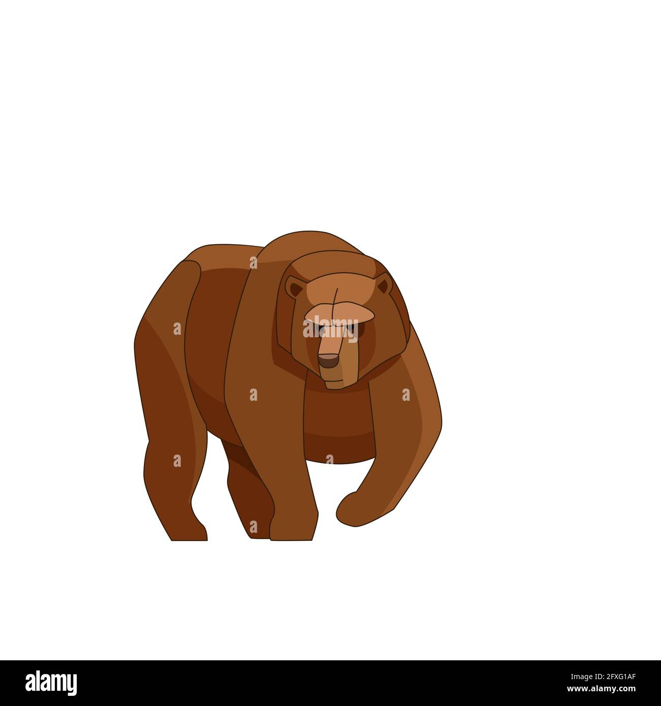 Grande orso bruno a piedi. Cartoon, immagine vettoriale piatta isolata su sfondo bianco Illustrazione Vettoriale