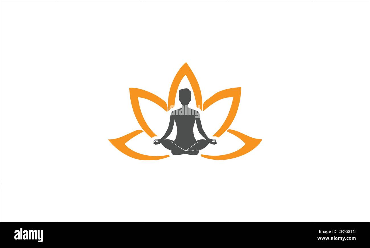 Meditazione Yoga con loto fiore icona logo disegno modello vettoriale Illustrazione Vettoriale