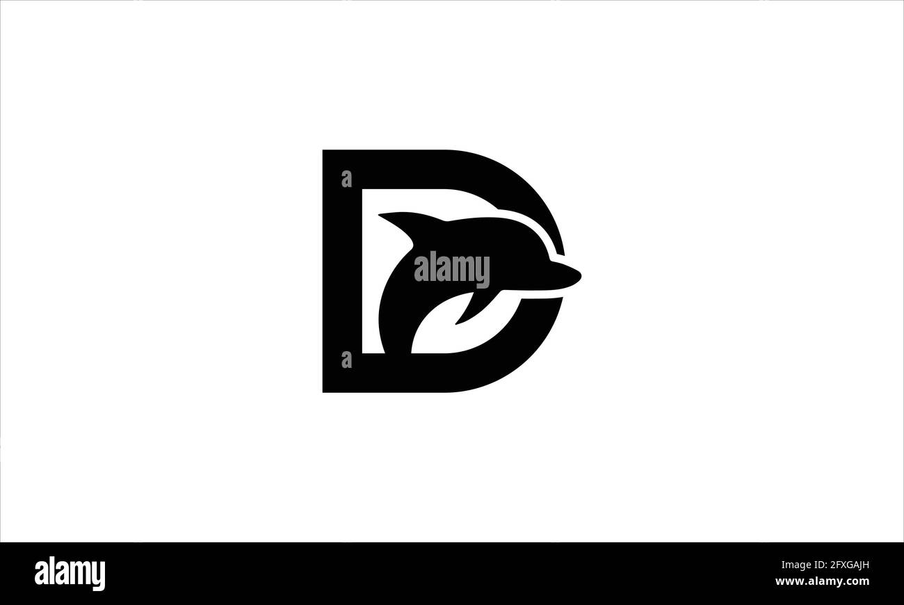 D Letter Dolphin Fish icona Logo immagine vettoriale in nero colore Illustrazione Vettoriale