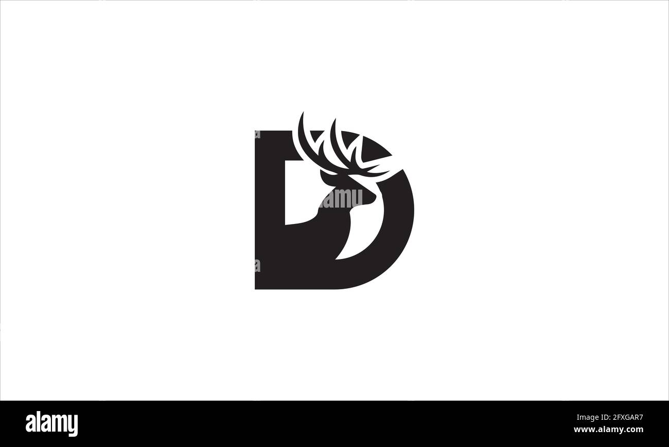 Lettera D per linea di logo cervi stile artistico semplice minimalista illustrazione vettoriale dell'icona del cervo Illustrazione Vettoriale