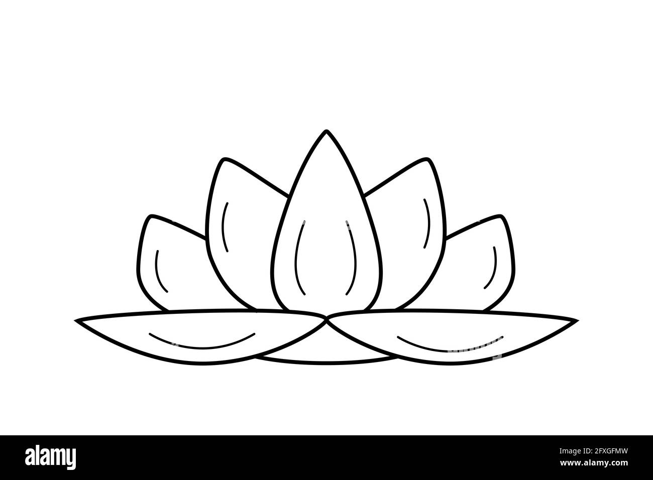 Fiore di giglio di loto. Illustrazione vettoriale di un contorno lotus isolato su bianco Foto Stock