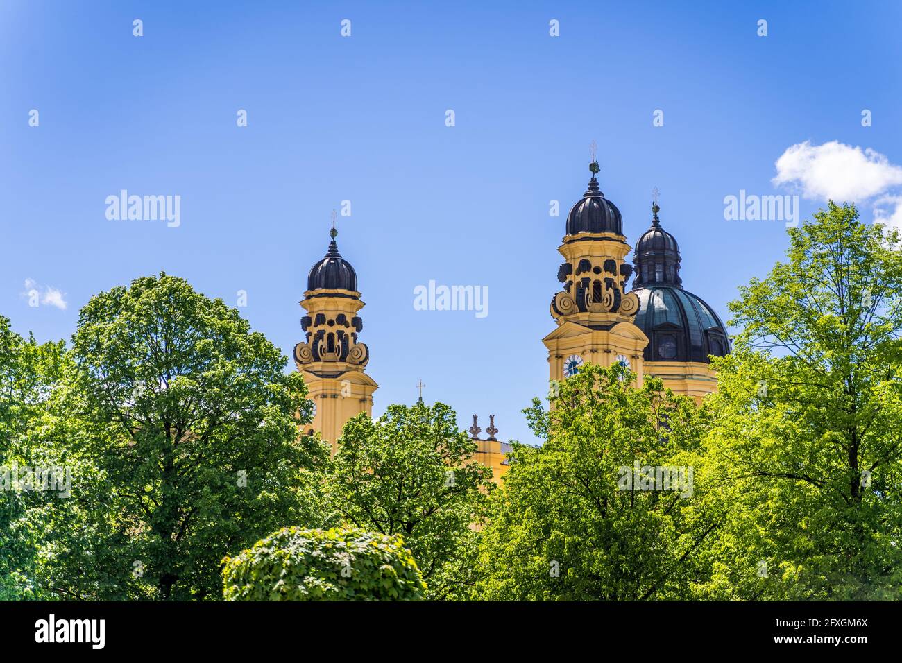 Blick auf die Theaterinerkirche vom Hofgarten, München Foto Stock