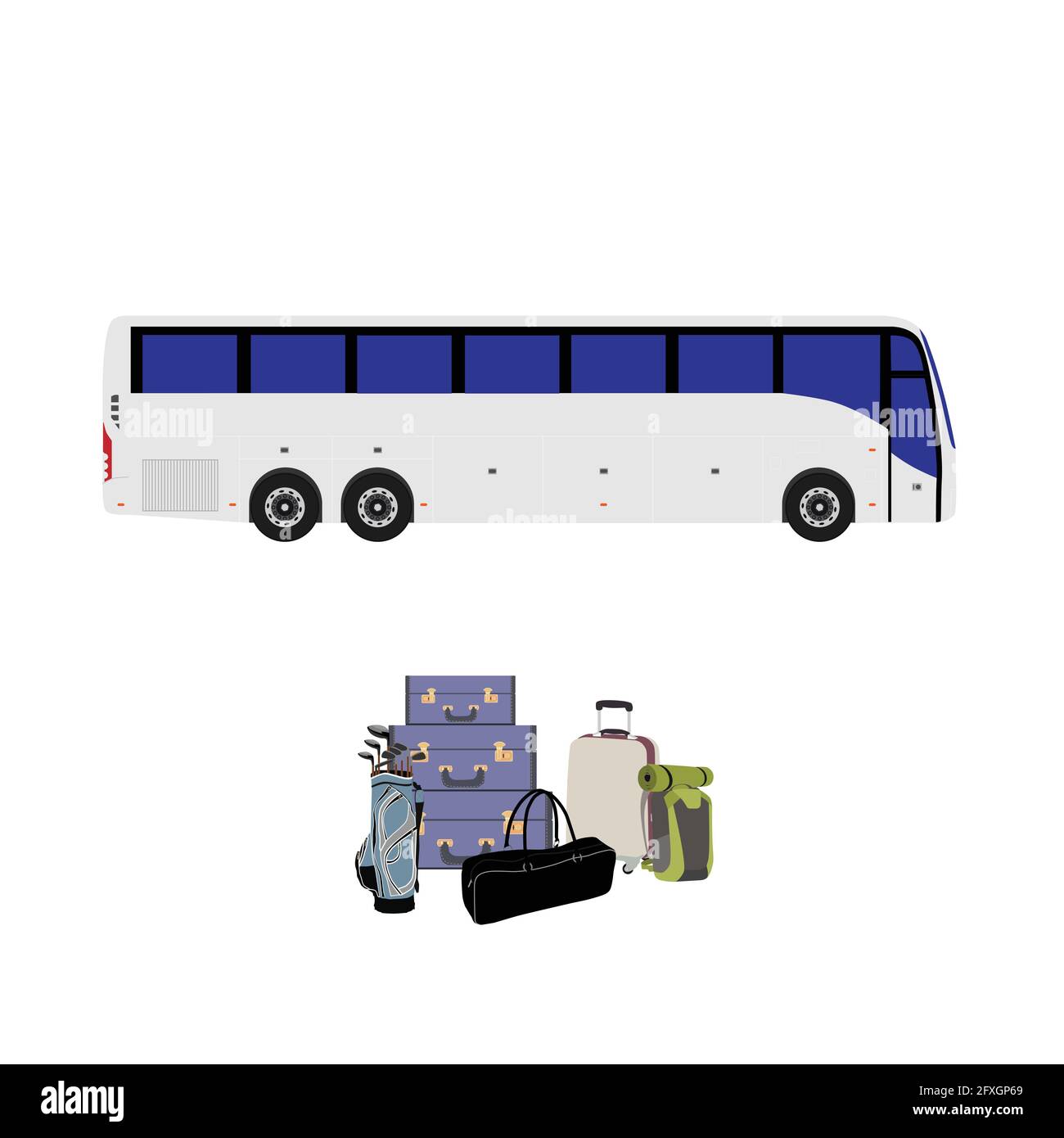 Illustrazione Vettoriale bus bianco e di trasporto bagaglio, bagaglio. Il concetto di turismo Illustrazione Vettoriale