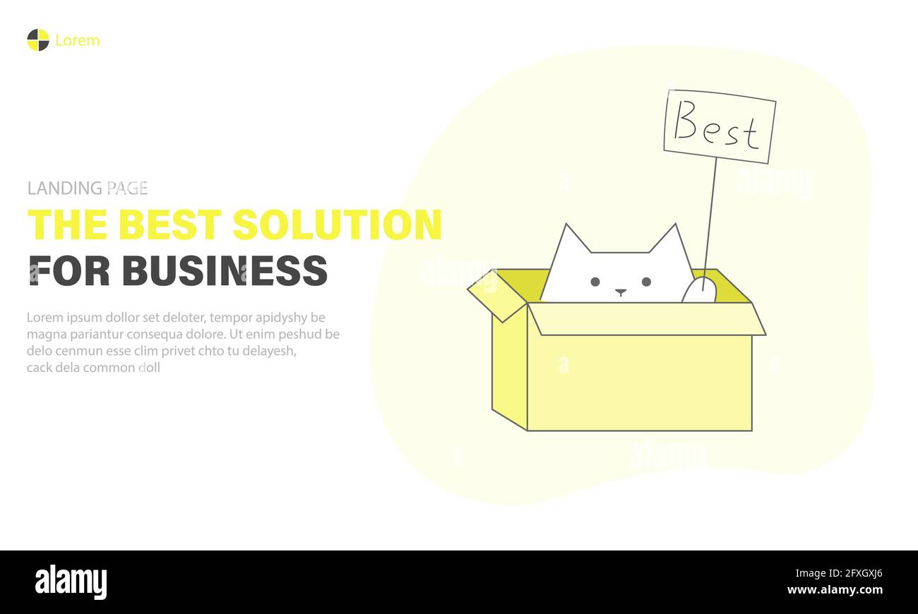 Miglior business Solutions landing page, gatto è tenendo un segno con la parola migliore, banner web Illustrazione Vettoriale