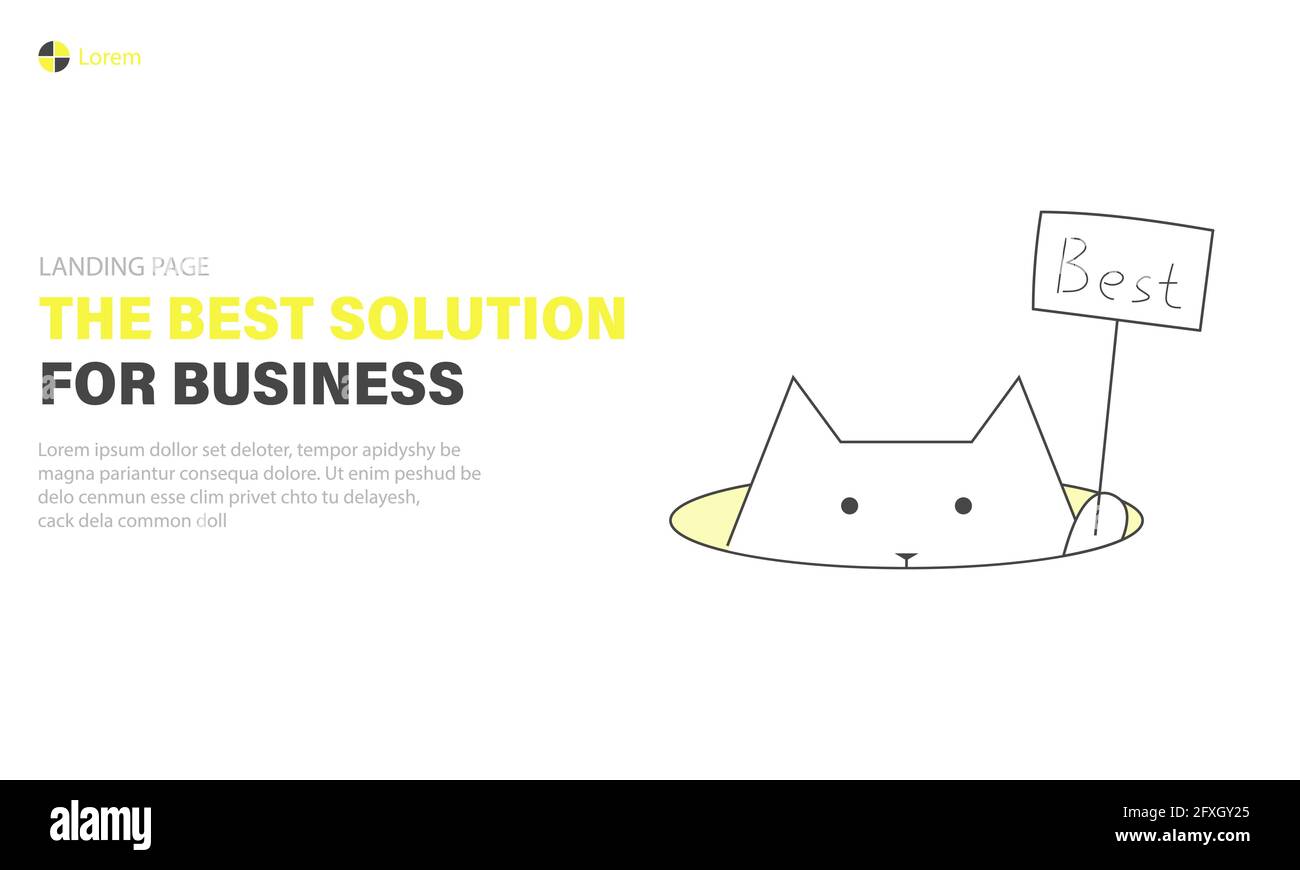 Miglior business Solutions landing page, gatto è tenendo un segno con la parola migliore, banner web Illustrazione Vettoriale