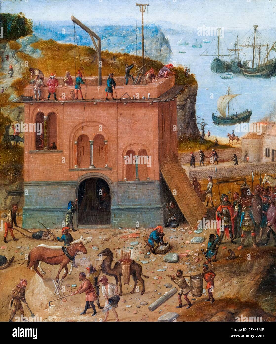 La Torre di Babele in costruzione, dipinto del 15 ° secolo, Fiandre, circa 1490 Foto Stock