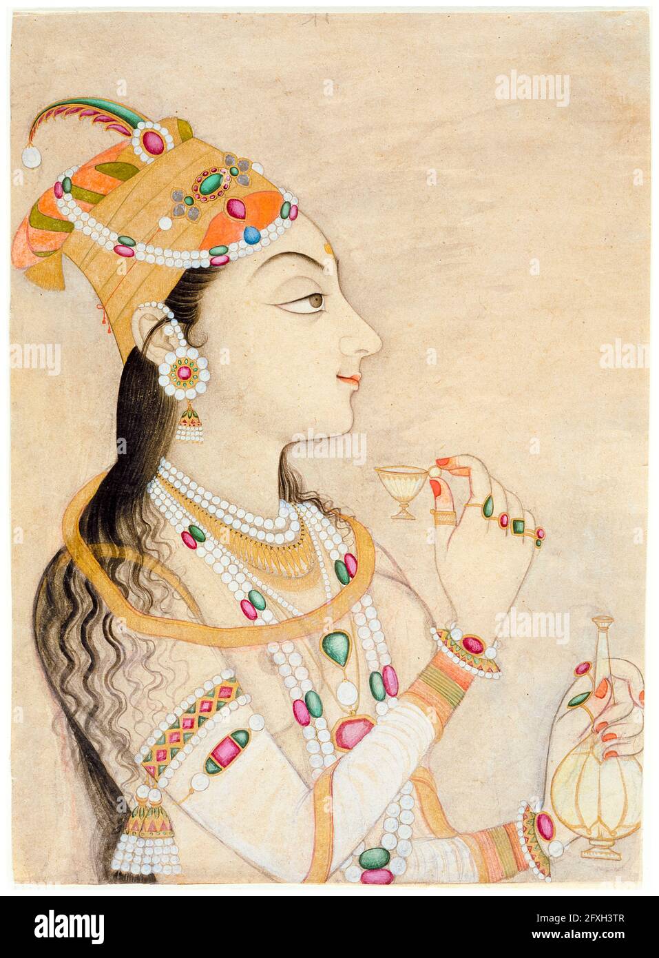 Imperatrice Nur Jahan (1577-1645), ventesima ed ultima moglie dell'imperatore Mughal Jahangir, ritratto, 1725-1750 Foto Stock