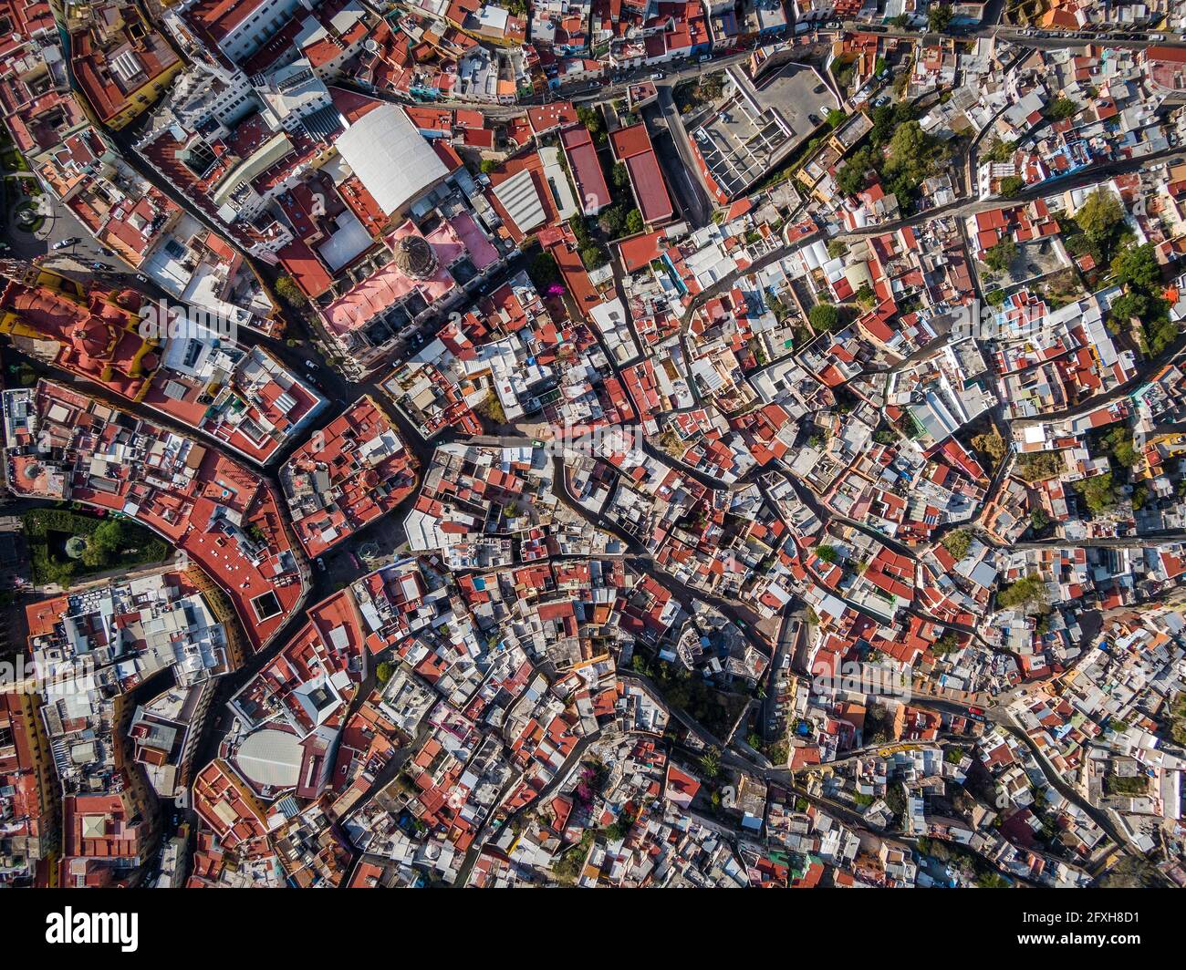 Veduta aerea dall'alto del centro storico di Guanajuato a Guanajuato, Messico. Foto Stock