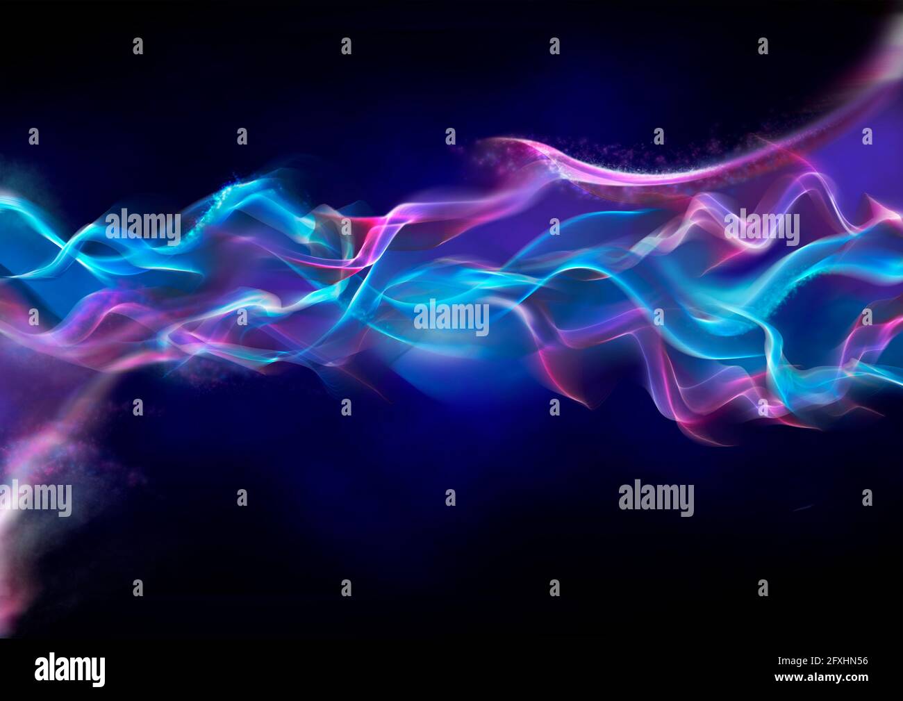 Schema astratto delle onde viola e blu su sfondo nero Foto Stock