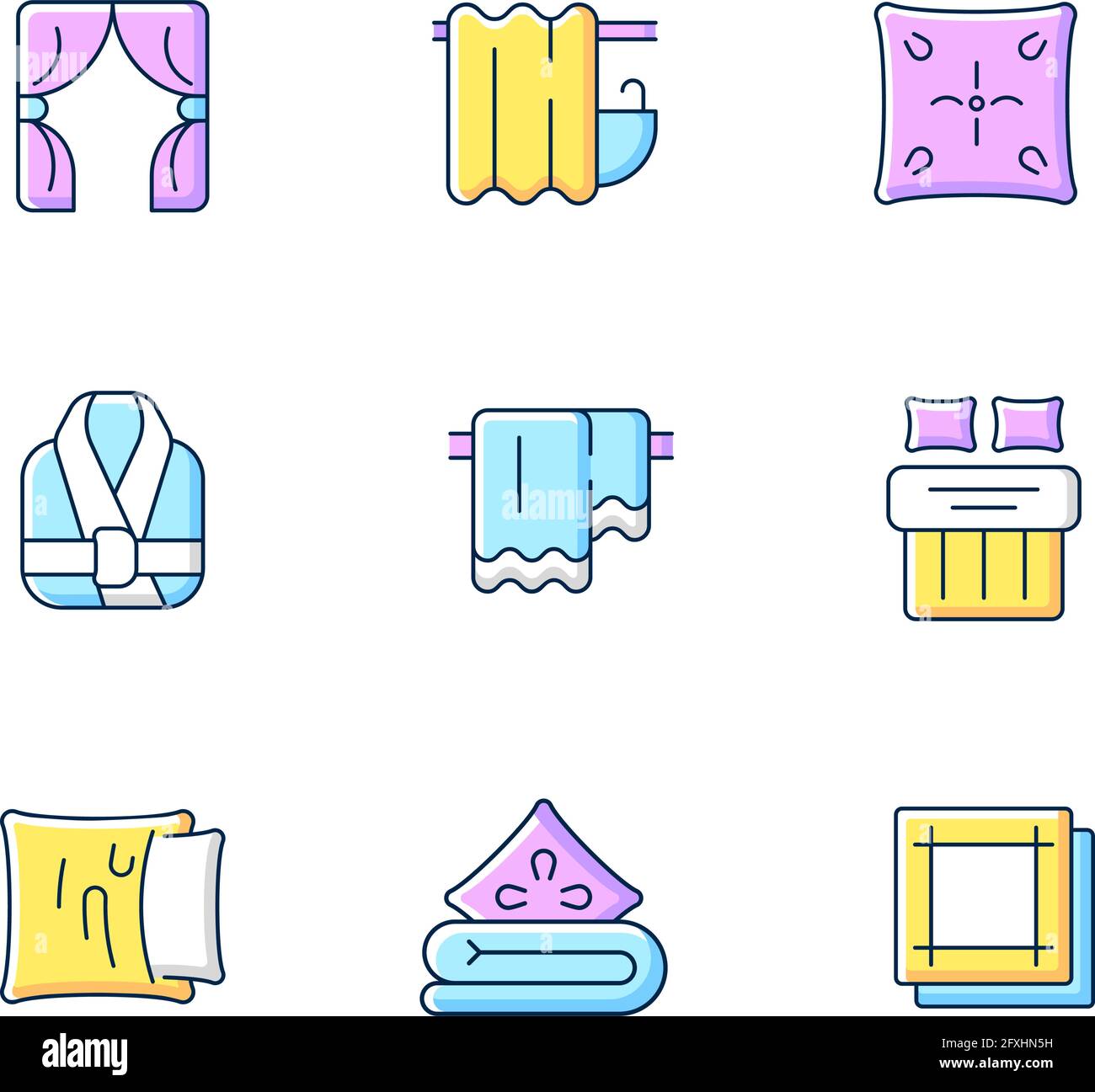 Home prodotti tessili set di icone a colori RGB Illustrazione Vettoriale