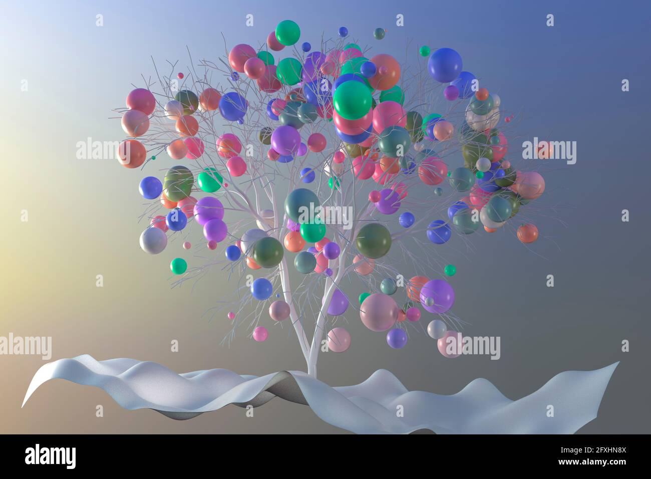 Immagini generate digitalmente palline multicolore che crescono nell'albero Foto Stock