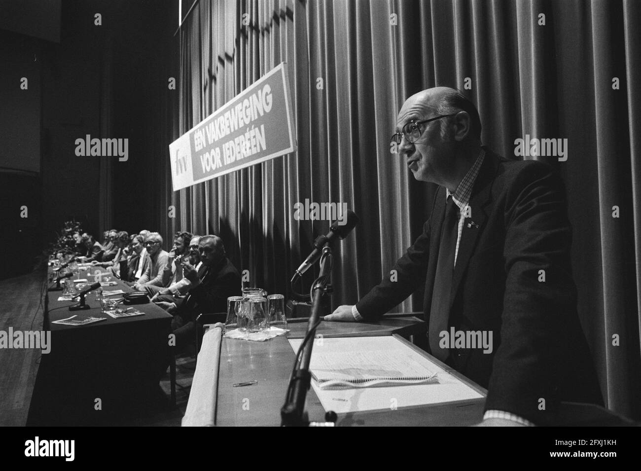 WIM Spit durante il suo discorso di addio, 1 ottobre 1981, amministratori, congressi, Sindacati, Paesi Bassi, foto agenzia stampa del XX secolo, notizie da ricordare, documentario, fotografia storica 1945-1990, storie visive, Storia umana del XX secolo, che cattura momenti nel tempo Foto Stock