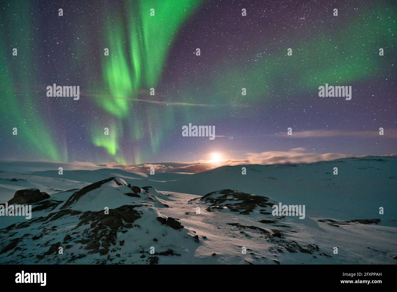 Aurora Borealis (aurora boreale) sulle montagne, Finnmark, Norvegia, Scandinavia, Europa Foto Stock