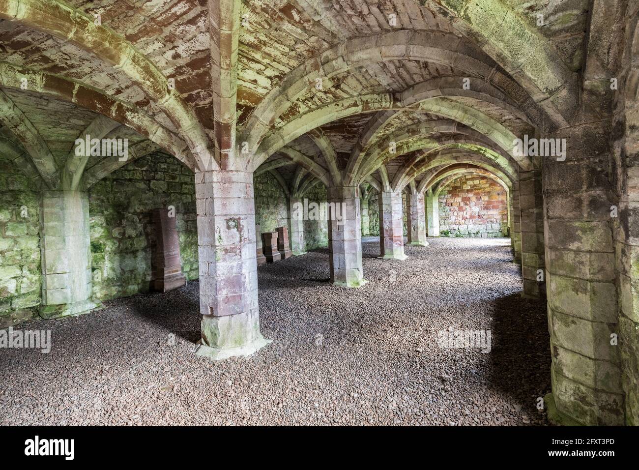 Undercroft di chiostri, Lanercost Priory, Cumbria, Inghilterra, Regno Unito Foto Stock