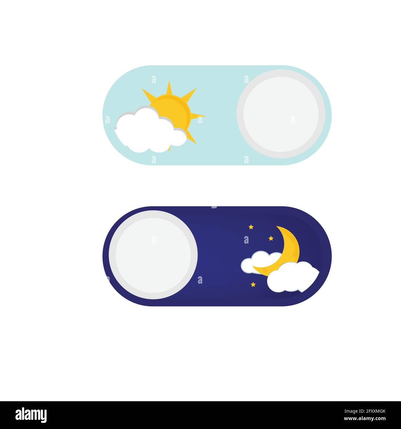 Illustrazione Vettoriale di giorno e di notte. Giorno notte concetto, il sole e la luna, giorno notte icona. Elemento di interfaccia utente - On Off switcher Illustrazione Vettoriale