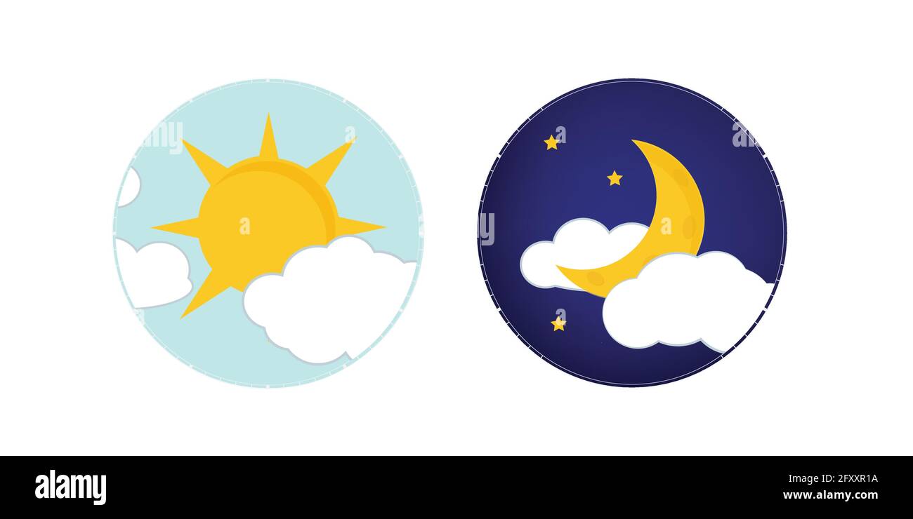 Illustrazione Vettoriale di giorno e di notte. Giorno notte concetto, il sole e la luna, giorno icona di notte Illustrazione Vettoriale