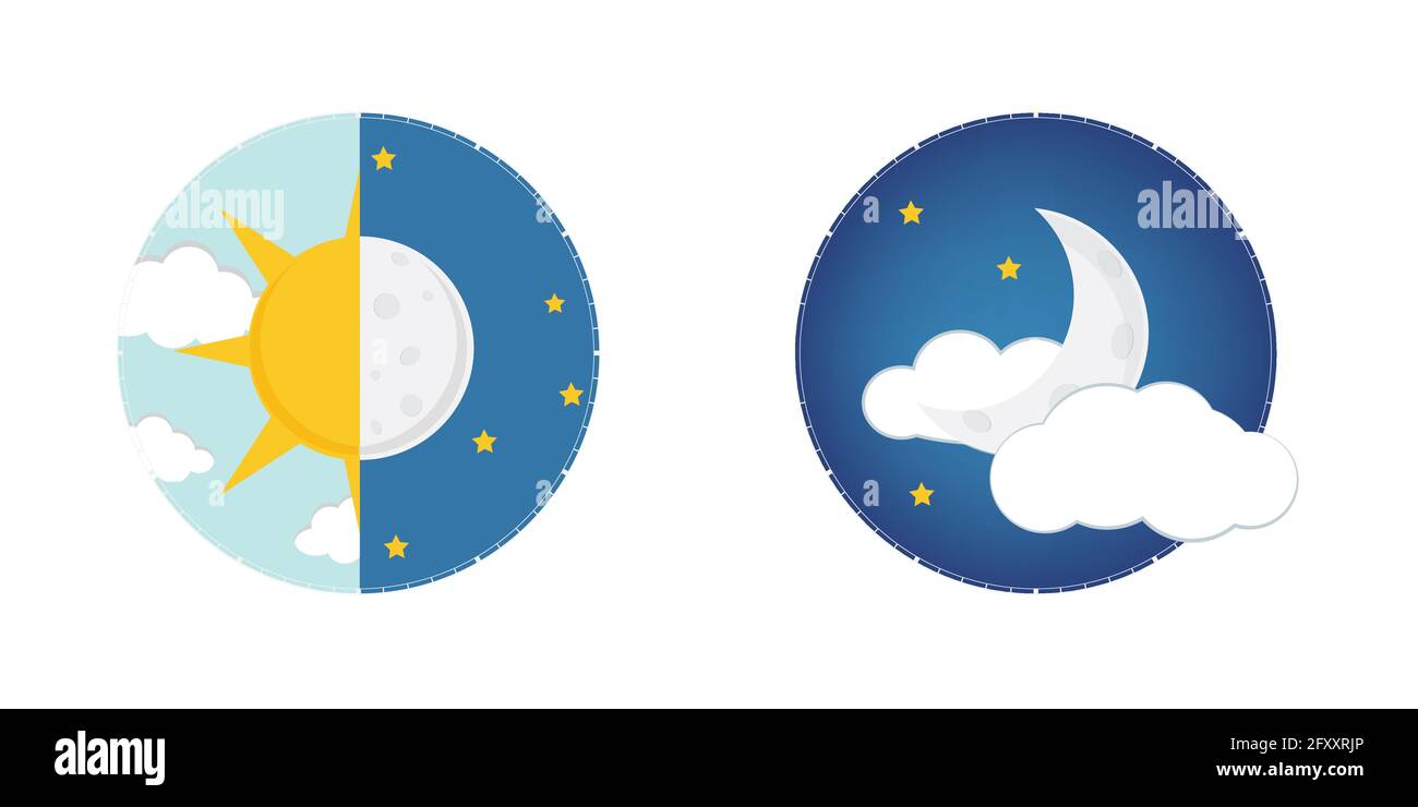 Illustrazione Vettoriale di giorno e di notte. Giorno notte concetto, il sole e la luna, giorno icona di notte Illustrazione Vettoriale
